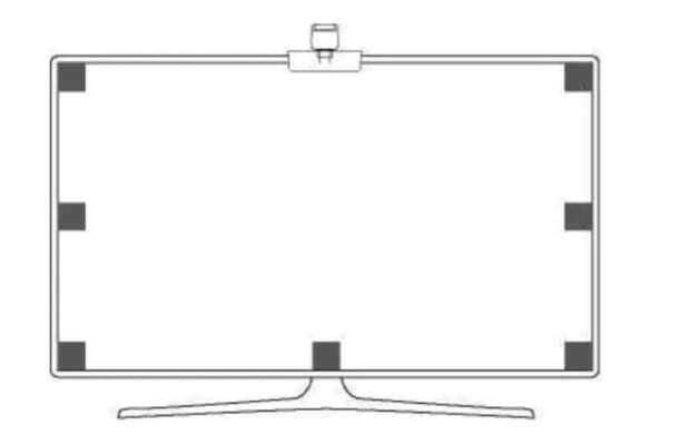 Dán các hình dán (màu cam được cung câp) vào 7 điểm chuẩn trên màn hình TV.